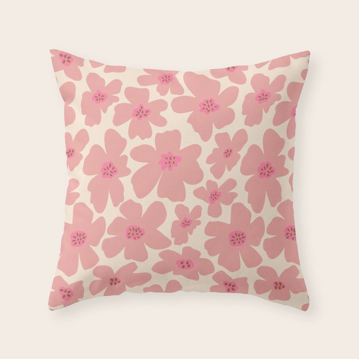 Retro Daisy - Pink and Cream Throw Pillow Gallery Image 6