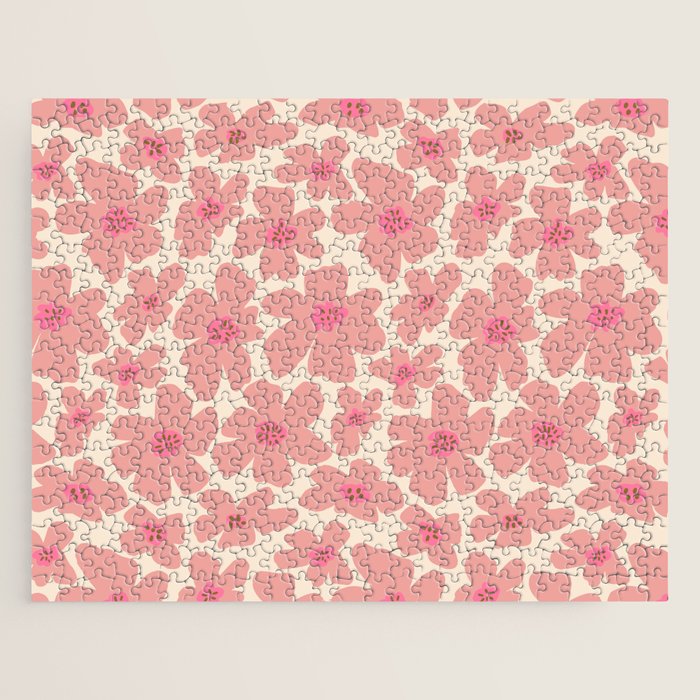 Retro Daisy - Pink and Cream Jigsaw Puzzle Gallery Image 1