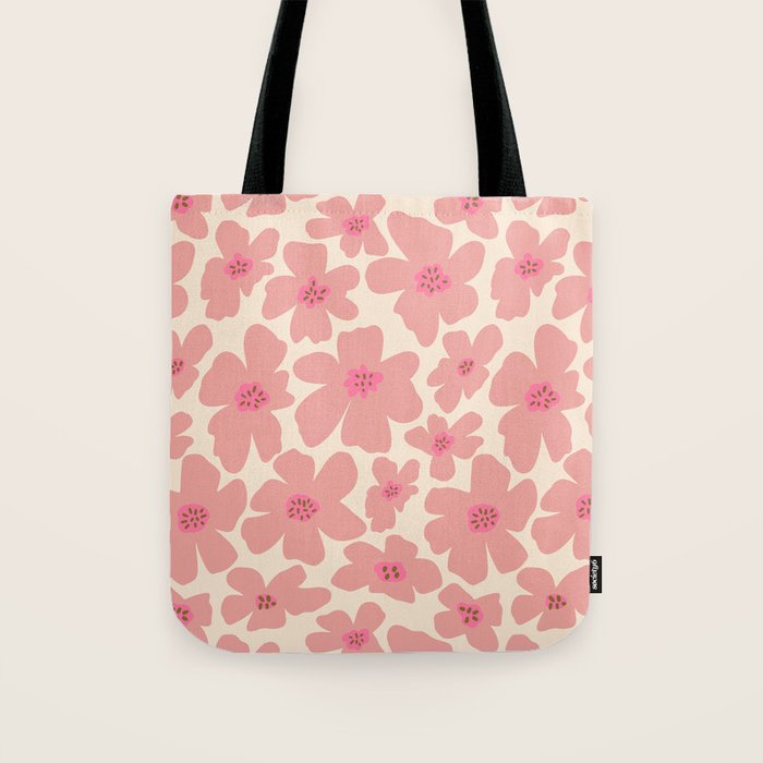 Retro Daisy - Pink and Cream Tote Bag Gallery Image 1