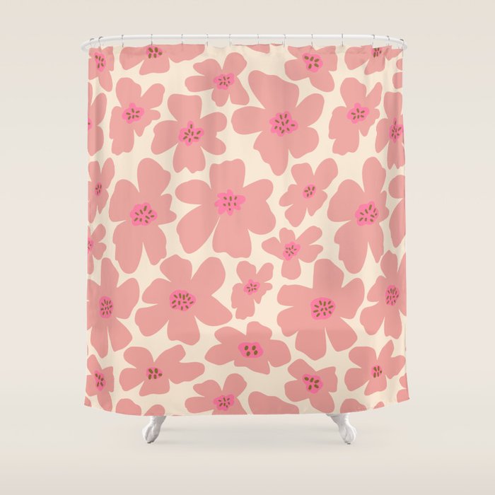 Retro Daisy - Pink and Cream Shower Curtain Gallery Image 1