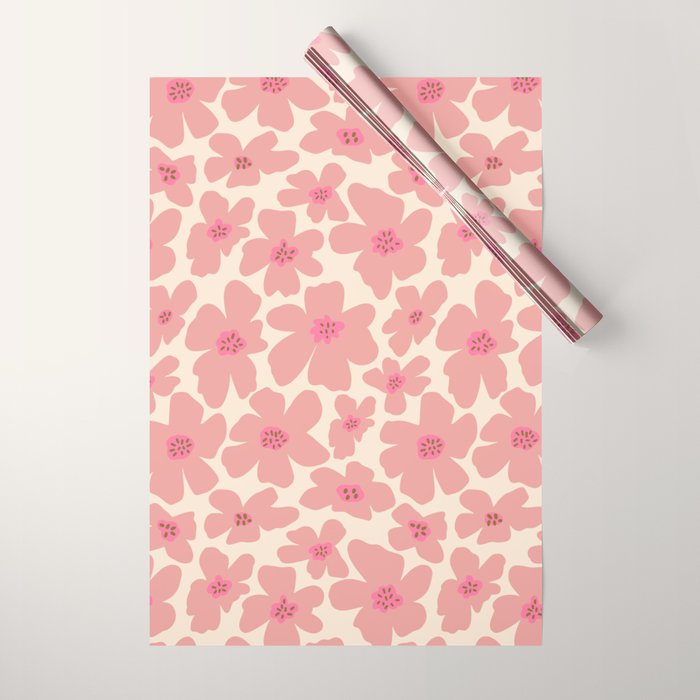 Retro Daisy - Pink and Cream Wrapping Paper Gallery Image 1