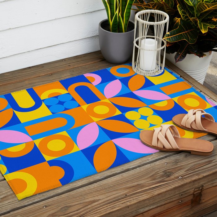 Colorful abstract geometric mosaic pattern Outdoor Rug Gallery Image 2