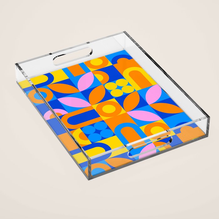 Colorful abstract geometric mosaic pattern Acrylic Tray Gallery Image 1