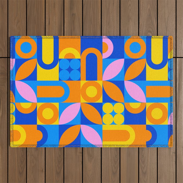 Colorful abstract geometric mosaic pattern Outdoor Rug Gallery Image 1