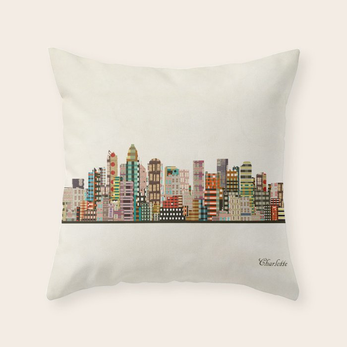 charlotte north carolina skyline Throw Pillow Gallery Image 6