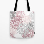 Floral Pattern, Pink, Gray and White Tote Bag Gallery Image 1