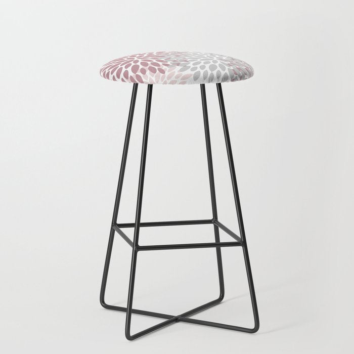 Floral Pattern, Pink, Gray and White Stool Gallery Image 1