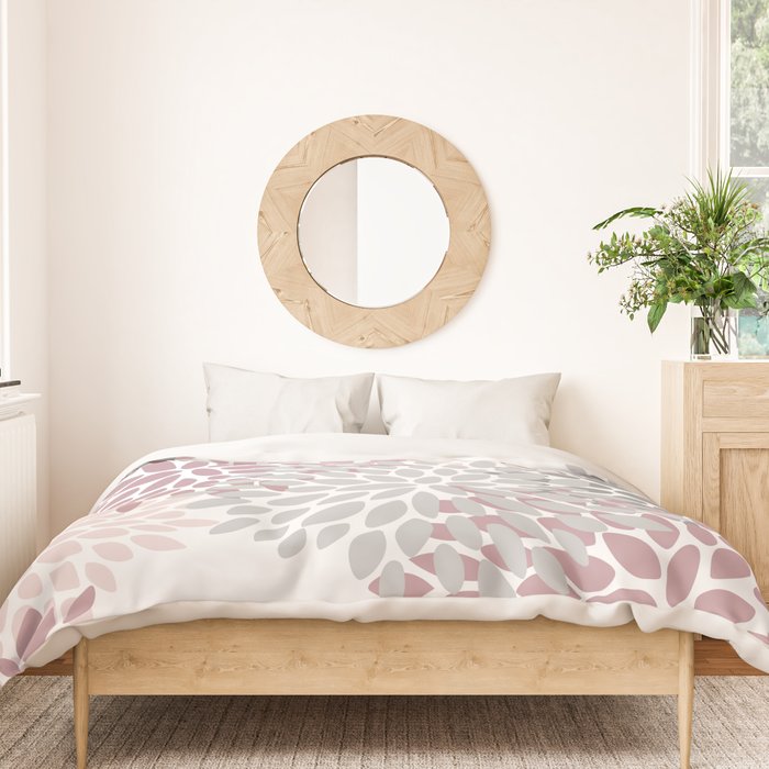 Floral Pattern, Pink, Gray and White Duvet Cover Gallery Image 3