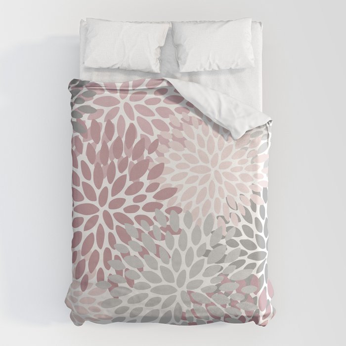 Floral Pattern, Pink, Gray and White Duvet Cover Gallery Image 6