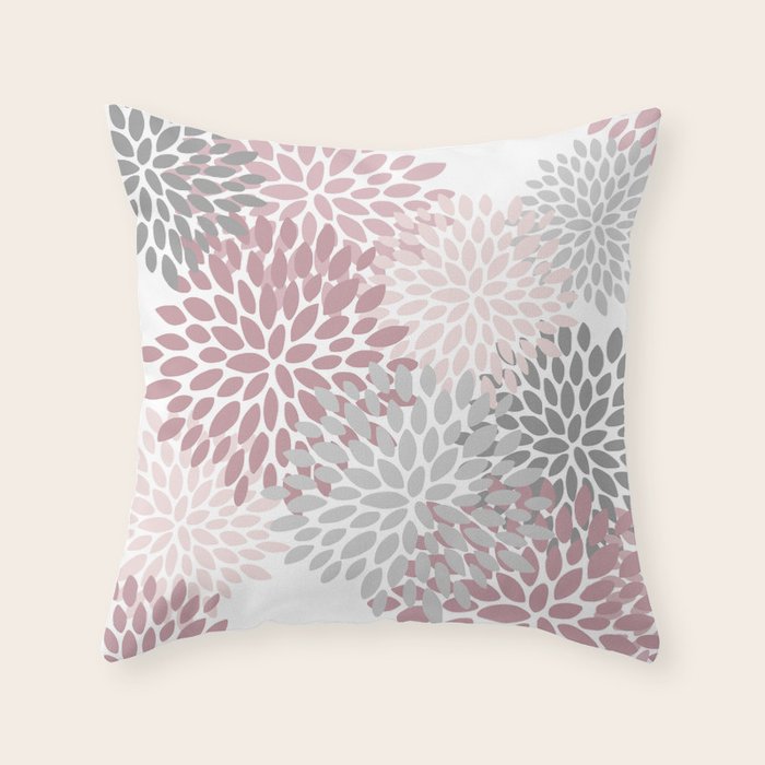 Floral Pattern, Pink, Gray and White Throw Pillow Gallery Image 6