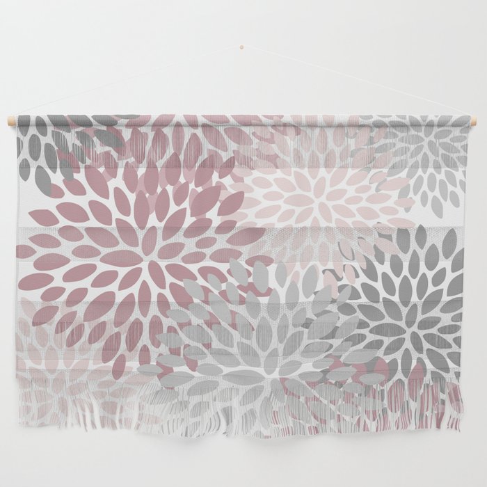 Floral Pattern, Pink, Gray and White Wall Hanging Gallery Image 1