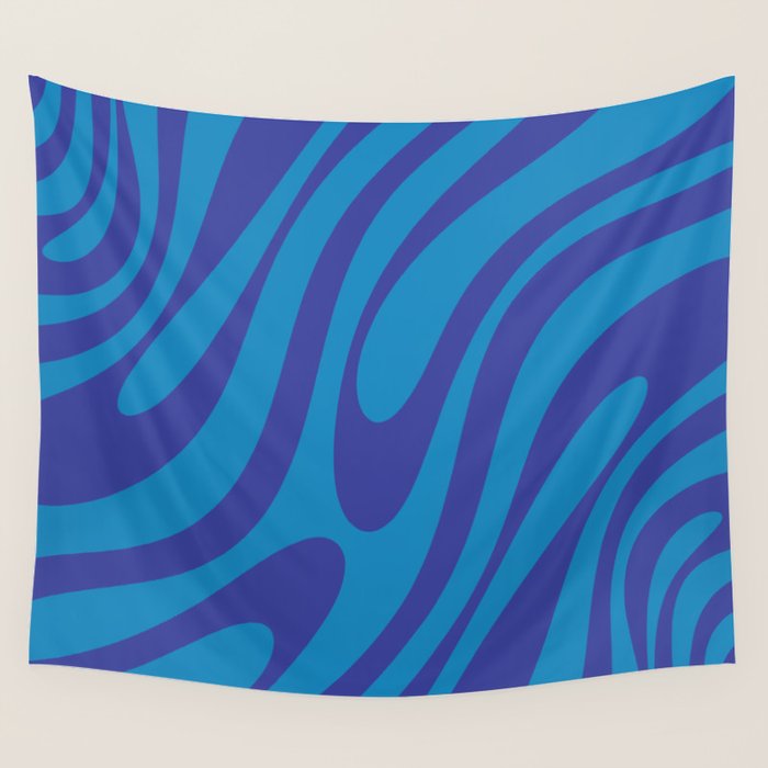 Wavy Loops Retro Contemporary Pop Pattern in Bold Blue Wall Tapestry Gallery Image 4