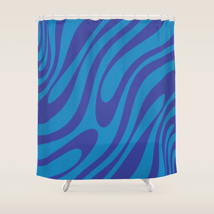 Wavy Loops Retro Contemporary Pop Pattern in Bold Blue Shower Curtain Gallery Image 1