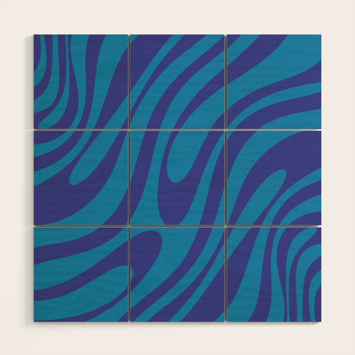 Wavy Loops Retro Contemporary Pop Pattern in Bold Blue Wood Wall Art Gallery Image 1