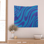 Wavy Loops Retro Contemporary Pop Pattern in Bold Blue Wall Tapestry Gallery Image 2