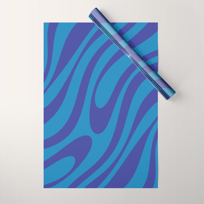 Wavy Loops Retro Contemporary Pop Pattern in Bold Blue Wrapping Paper Gallery Image 1