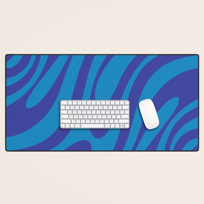 Wavy Loops Retro Contemporary Pop Pattern in Bold Blue Desk Mat Gallery Image 1