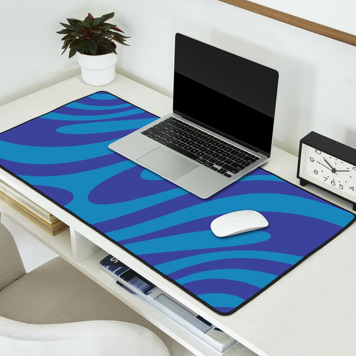 Wavy Loops Retro Contemporary Pop Pattern in Bold Blue Desk Mat Gallery Image 2