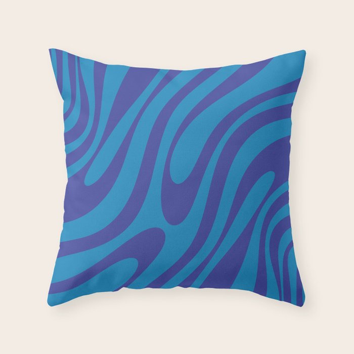 Wavy Loops Retro Contemporary Pop Pattern in Bold Blue Throw Pillow Gallery Image 1