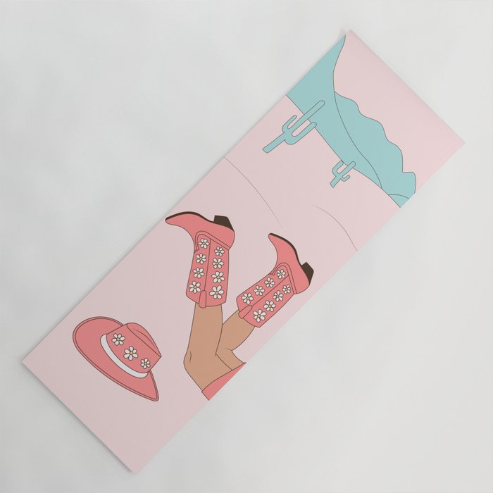 Cute Desert Cowgirl Pink Cowboy Boots Daisy Yoga Mat Gallery Image 1