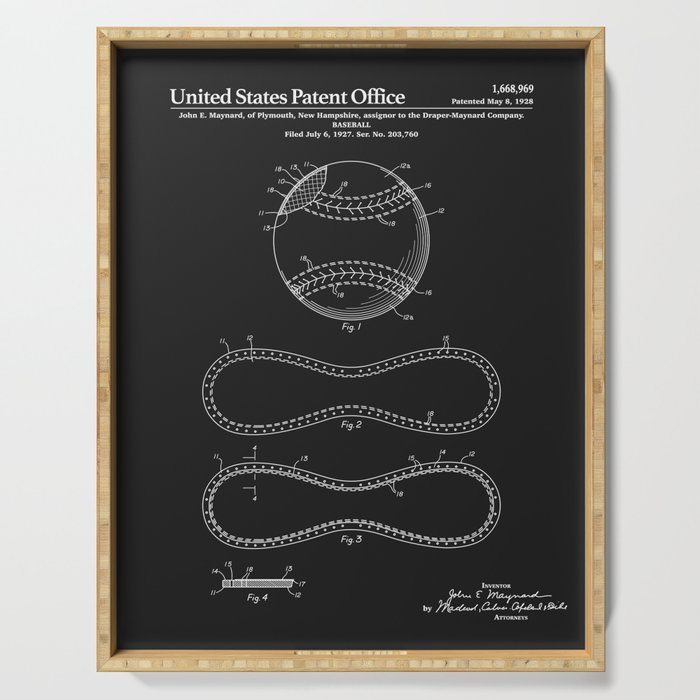 Baseball Patent - Black Serving Tray Gallery Image 1