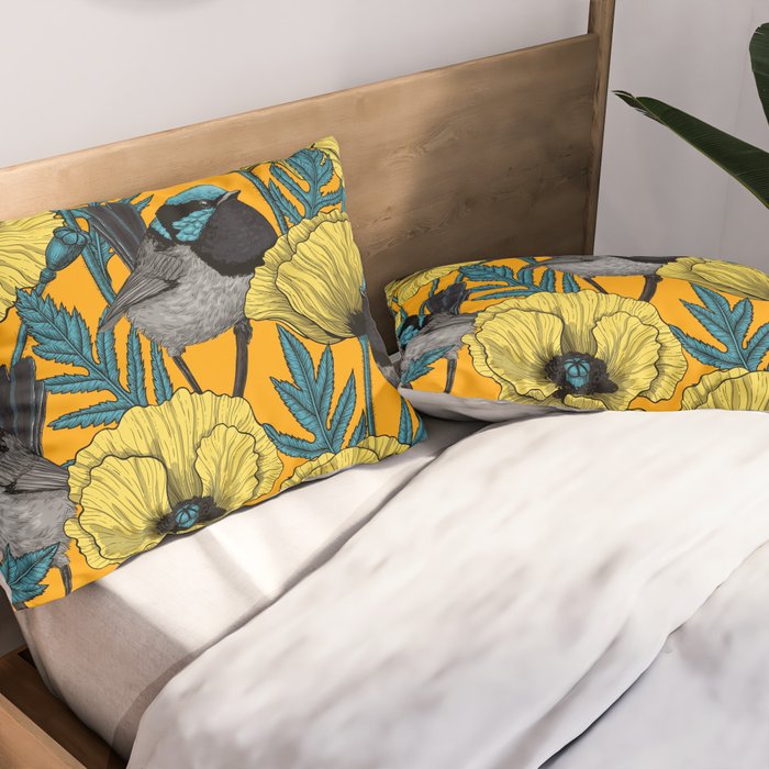 Fairy wren and poppies in yellow Pillow Sham Gallery Image 2