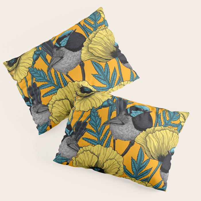 Fairy wren and poppies in yellow Pillow Sham Gallery Image 1
