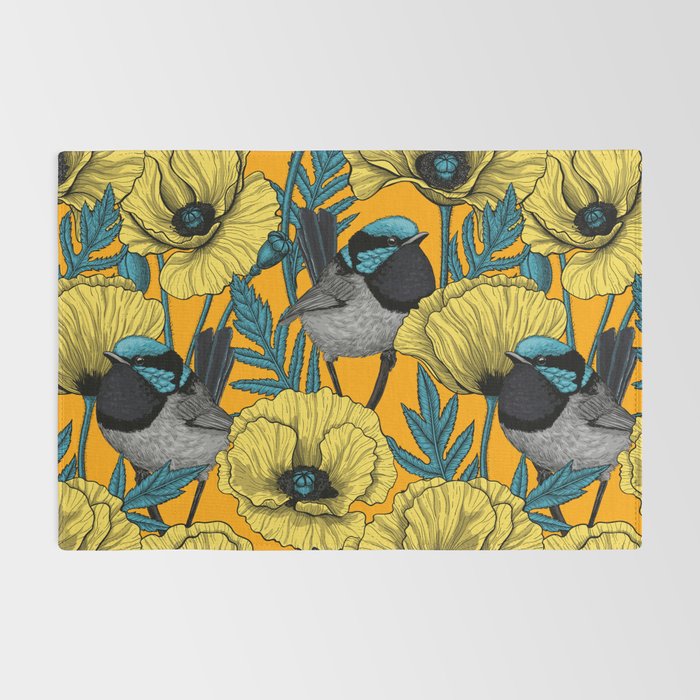 Fairy wren and poppies in yellow Rug Gallery Image 2