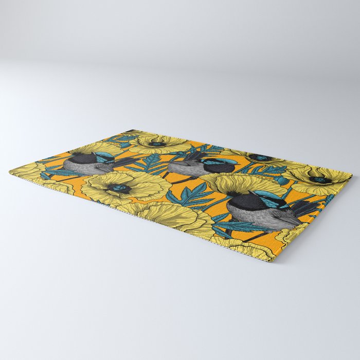 Fairy wren and poppies in yellow Rug Gallery Image 3