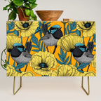 Fairy wren and poppies in yellow Credenza Gallery Image 1