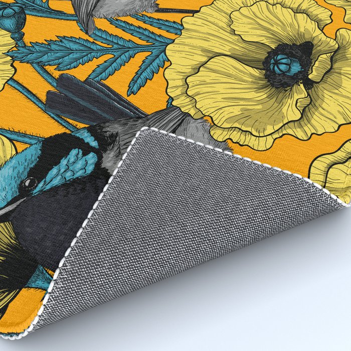 Fairy wren and poppies in yellow Rug Gallery Image 4