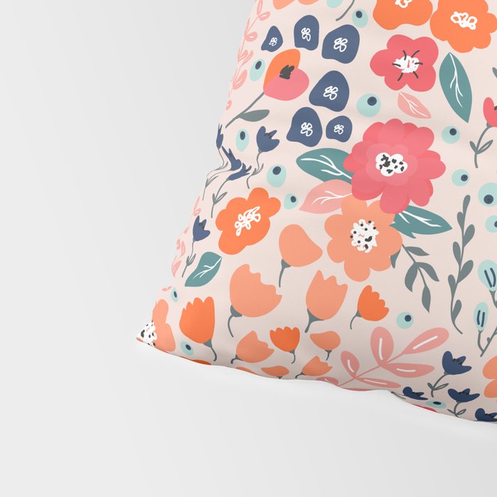 Ditsy Florals, Pink, Orange, Teal, Navy Pillow Sham Gallery Image 4