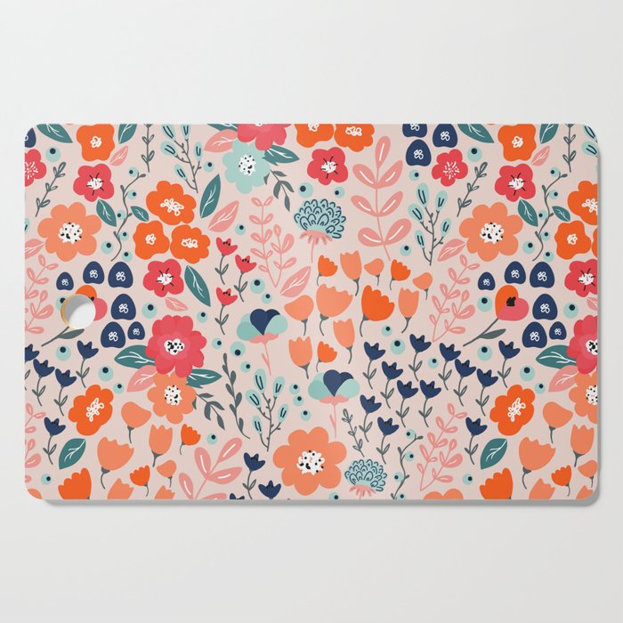 Ditsy Florals, Pink, Orange, Teal, Navy Cutting Board Gallery Image 1