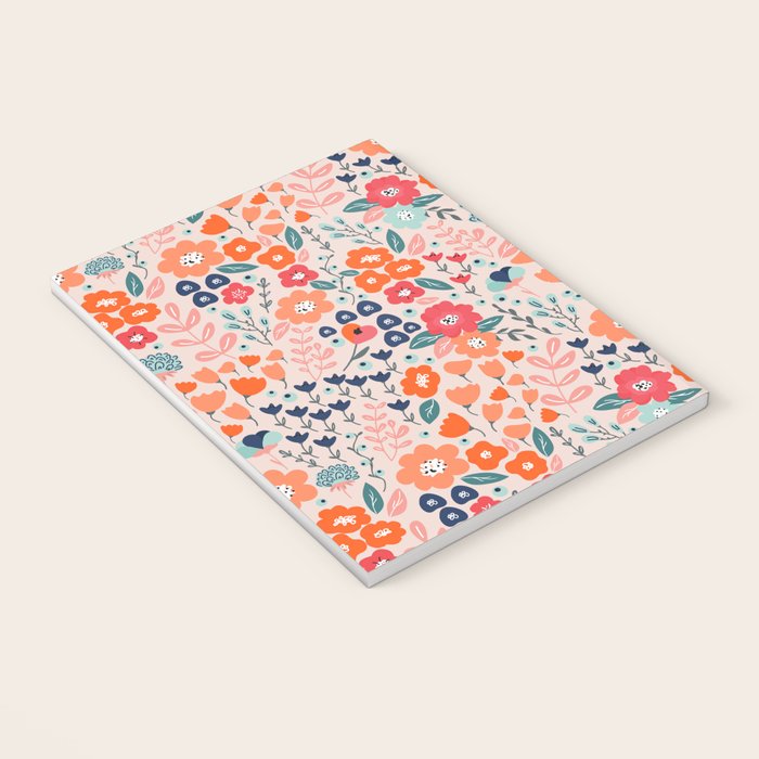 Ditsy Florals, Pink, Orange, Teal, Navy Notebook Gallery Image 3