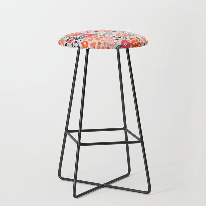 Ditsy Florals, Pink, Orange, Teal, Navy Stool Gallery Image 1