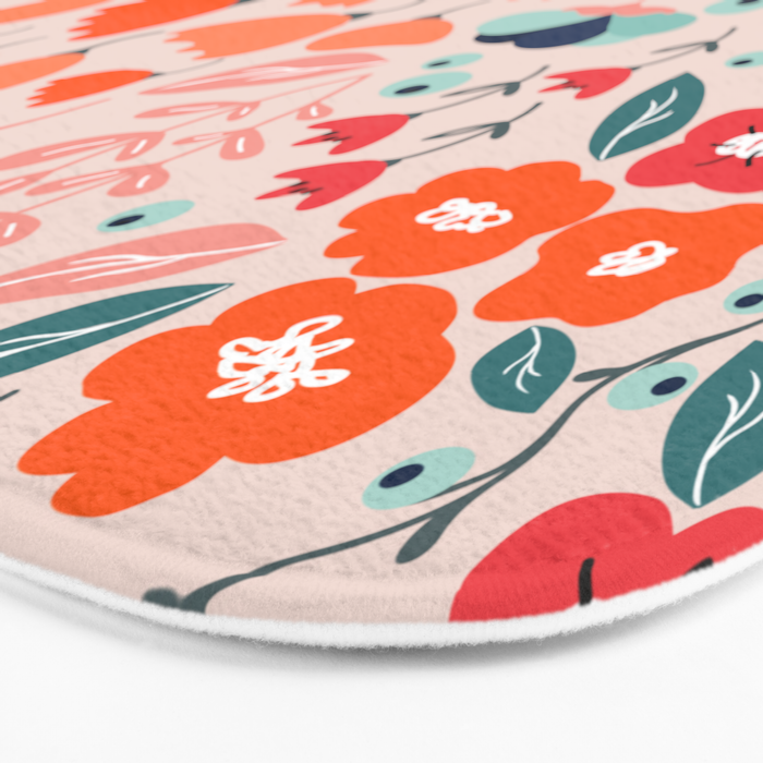 Ditsy Florals, Pink, Orange, Teal, Navy Bath Mat Gallery Image 3