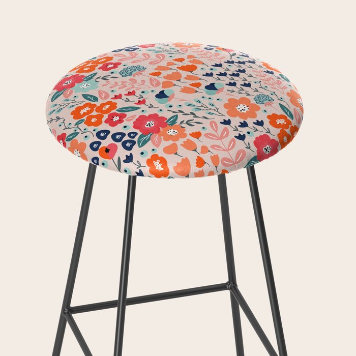 Ditsy Florals, Pink, Orange, Teal, Navy Stool Gallery Image 2