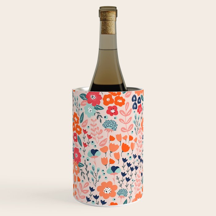 Ditsy Florals, Pink, Orange, Teal, Navy Wine Chiller Gallery Image 1