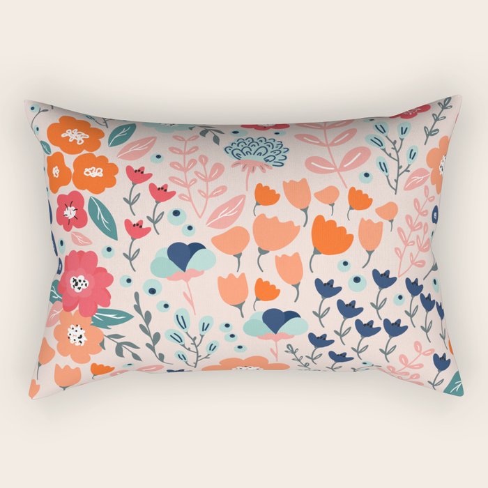 Ditsy Florals, Pink, Orange, Teal, Navy Rectangular Pillow Gallery Image 1