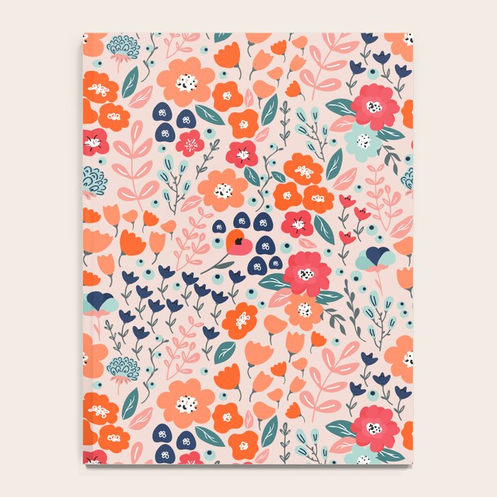Ditsy Florals, Pink, Orange, Teal, Navy Notebook Gallery Image 4