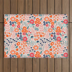 Ditsy Florals, Pink, Orange, Teal, Navy Outdoor Rug Gallery Image 1