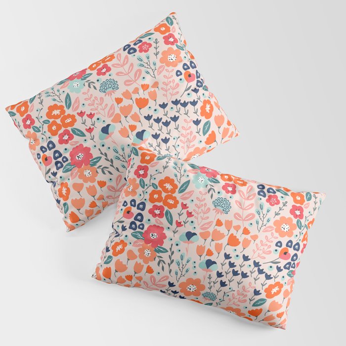 Ditsy Florals, Pink, Orange, Teal, Navy Pillow Sham Gallery Image 3