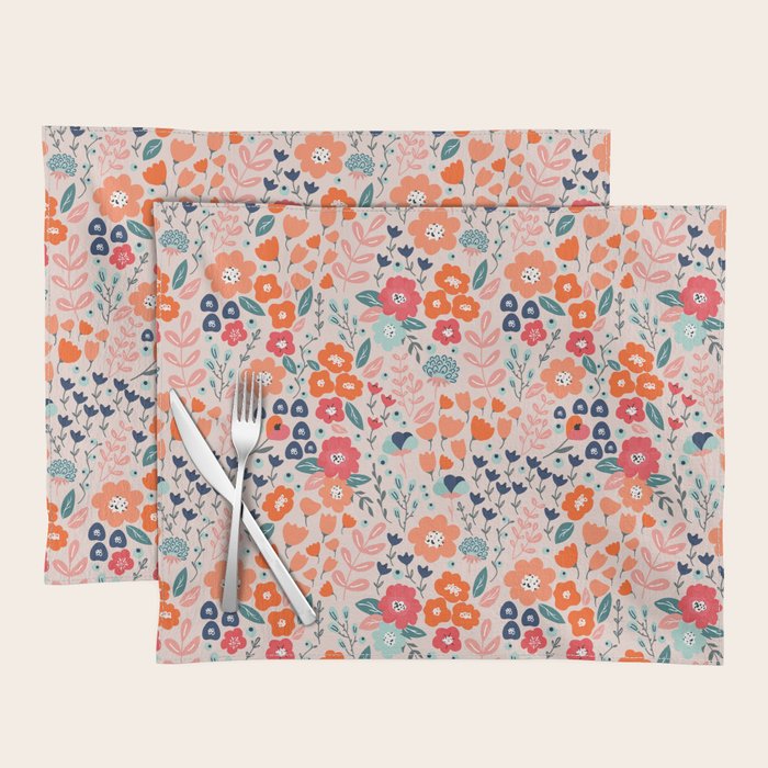 Ditsy Florals, Pink, Orange, Teal, Navy Placemat Gallery Image 1
