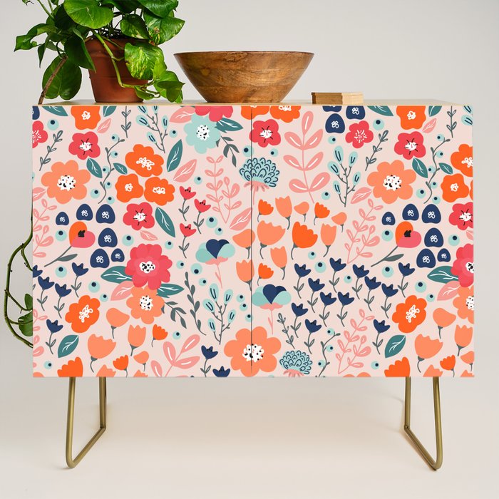 Ditsy Florals, Pink, Orange, Teal, Navy Credenza Gallery Image 1