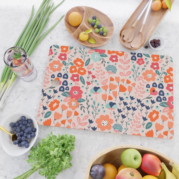 Ditsy Florals, Pink, Orange, Teal, Navy Cutting Board Gallery Image 2