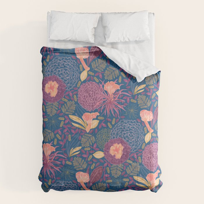 Forest Full of Wild Mushrooms in Navy Blue & Peach Comforter Gallery Image 6
