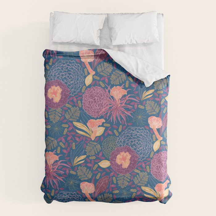 Forest Full of Wild Mushrooms in Navy Blue & Peach Duvet Cover Gallery Image 6