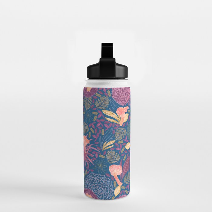 Forest Full of Wild Mushrooms in Navy Blue & Peach Water Bottle Gallery Image 2