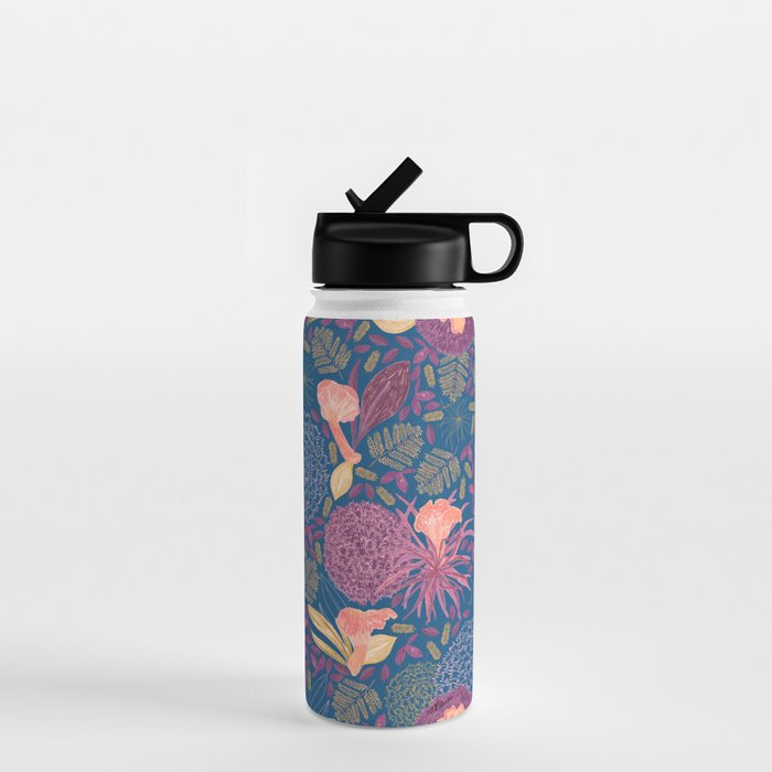 Forest Full of Wild Mushrooms in Navy Blue & Peach Water Bottle Gallery Image 1