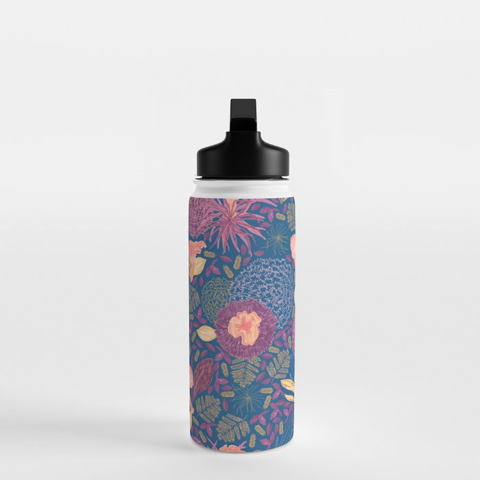 Forest Full of Wild Mushrooms in Navy Blue & Peach Water Bottle Gallery Image 3